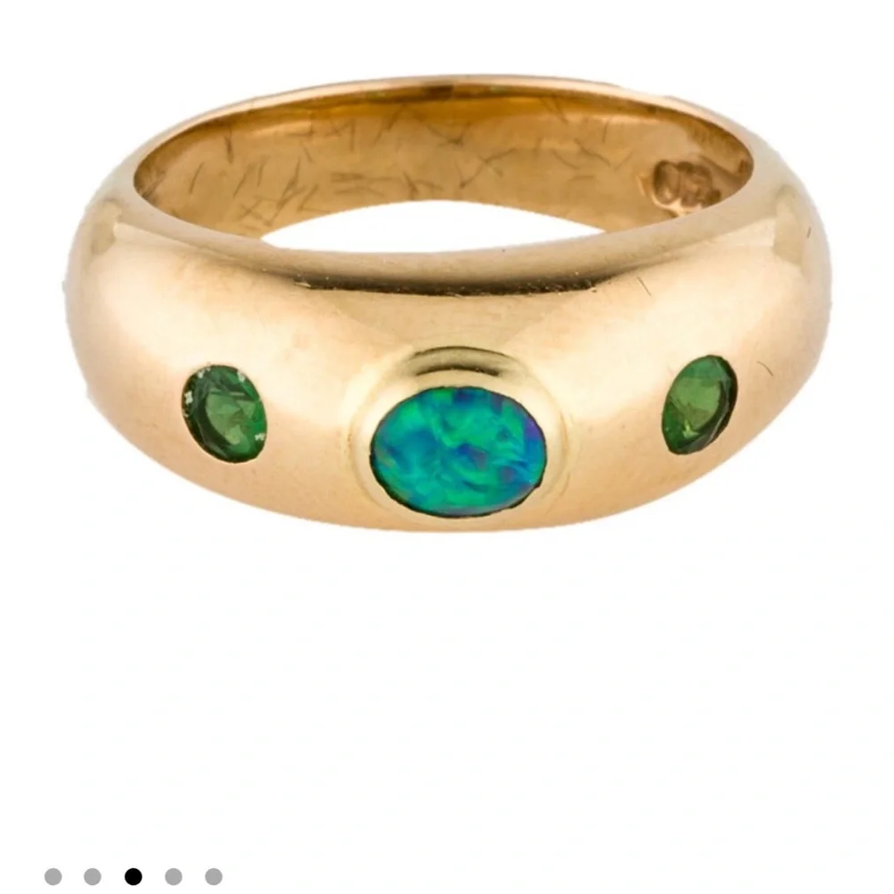 🚫🚫🚫SOLD Green Tourmaline-Opal-Green Tourmaline three stone 18k yg ring-heavy - Picture 8 of 11